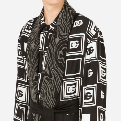 Shop Dolce & Gabbana Silk Robe With All-over Dg Print In Multicolor