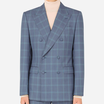 Shop Dolce & Gabbana Double-breasted Checked Wool Sicily-fit Suit In Multicolor