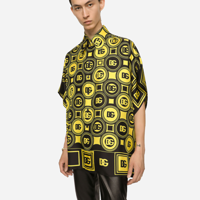 Shop Dolce & Gabbana Silk Hawaiian Shirt With All-over Dg Print In Multicolor