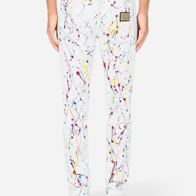 Shop Dolce & Gabbana White Skinny Jeans With Color Splash Print In Multicolor