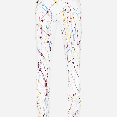 Shop Dolce & Gabbana White Skinny Jeans With Color Splash Print In Multicolor