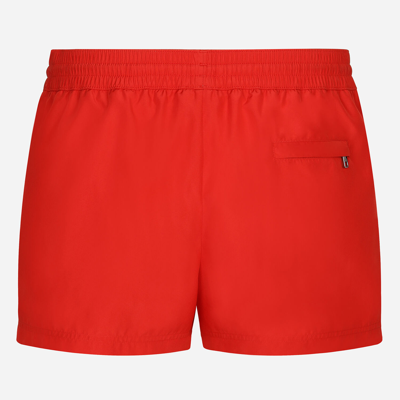 Shop Dolce & Gabbana Short Swim Trunks With Branded Plate In Red