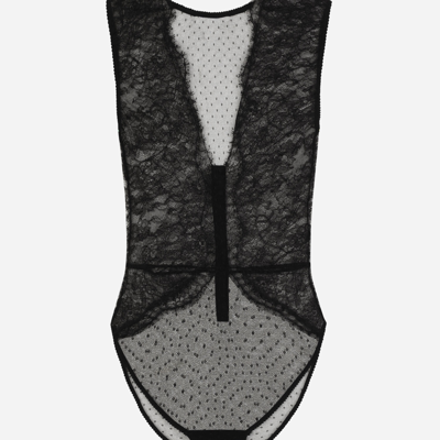 Dolce & Gabbana Lace-trim Bodysuit In Black