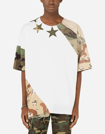 Shop Dolce & Gabbana Camouflage Patchwork T-shirt With Dg Logo In Multicolor