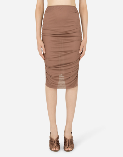 Shop Dolce & Gabbana Jersey Midi Skirt With Draped Detailing In Brown