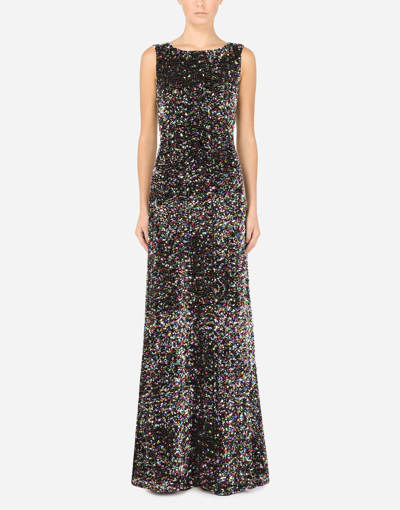 Shop Dolce & Gabbana Long Multi-colored Sequined Dress In Multicolor