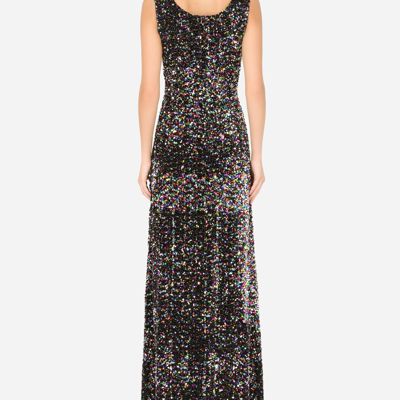 Shop Dolce & Gabbana Long Multi-colored Sequined Dress In Multicolor