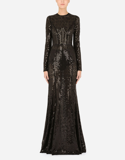 Shop Dolce & Gabbana Long Sequined Mermaid Dress In Black