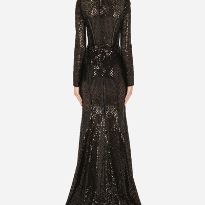 Shop Dolce & Gabbana Long Sequined Mermaid Dress In Black