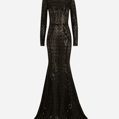 Shop Dolce & Gabbana Long Sequined Mermaid Dress In Black