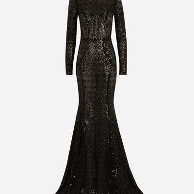 Dolce & Gabbana Sequin-embellished Mermaid-cut Dress In Black