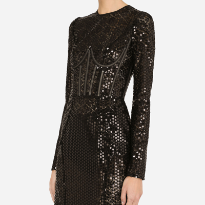 Shop Dolce & Gabbana Long Sequined Mermaid Dress In Black