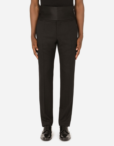 Shop Dolce & Gabbana Stretch Wool Tuxedo Pants In Black