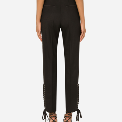 Dolce & Gabbana Twill Pants With Lacing In Black