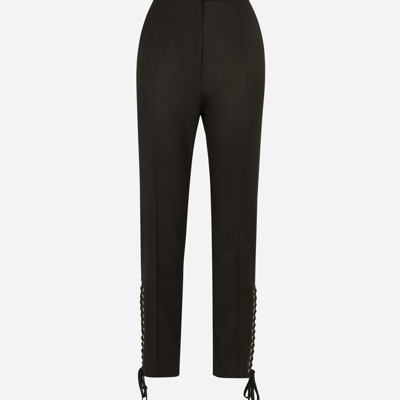 Dolce & Gabbana Twill Pants With Lacing In Black