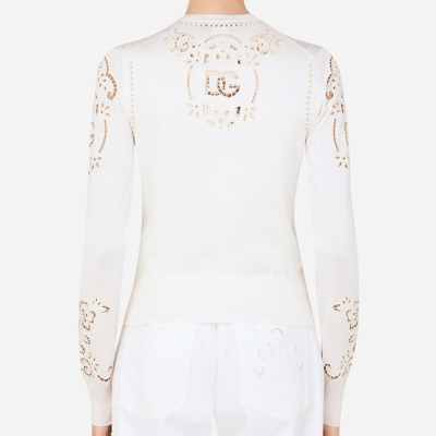 Dolce & Gabbana Silk Cardigan With Dg Openwork Embroidery In White