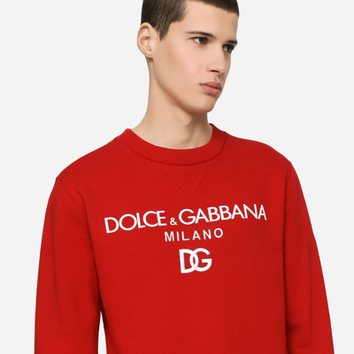 Dolce & Gabbana Jersey Sweatshirt With Dg Embroidery And Patch In Red