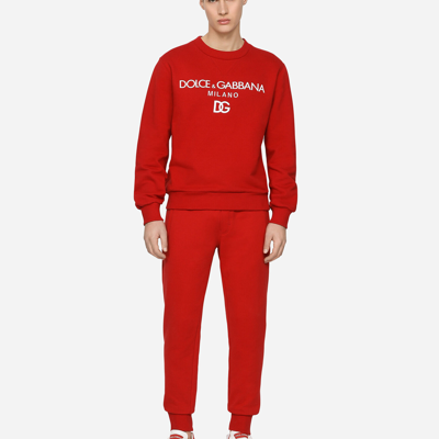 Dolce & Gabbana Jersey Sweatshirt With Dg Embroidery And Patch In Red