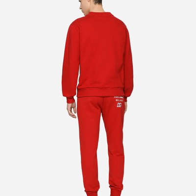 Dolce & Gabbana Jersey Sweatshirt With Dg Embroidery And Patch In Red