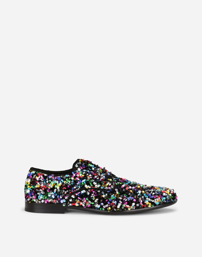 Shop Dolce & Gabbana Velvet Raffaello Derby Shoes With All-over Sequins In Multicolor
