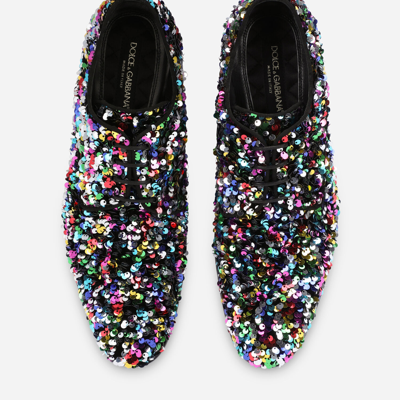 Shop Dolce & Gabbana Velvet Raffaello Derby Shoes With All-over Sequins In Multicolor