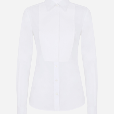 Shop Dolce & Gabbana Stretch Poplin Tuxedo Shirt In White