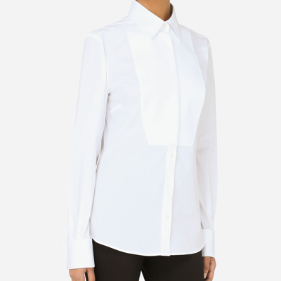 Shop Dolce & Gabbana Stretch Poplin Tuxedo Shirt In White