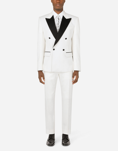 Dolce & Gabbana Double-breasted Stretch Wool Sicilia-fit Tuxedo Suit In White