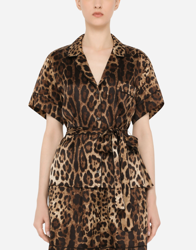 Shop Dolce & Gabbana Belted Silk Shirt In Animal Print