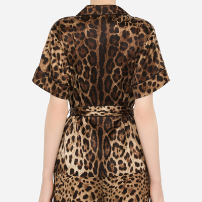 Dolce & Gabbana Belted Silk Shirt In Animal Print