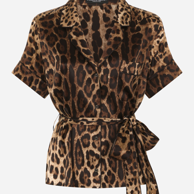 Dolce & Gabbana Belted Silk Shirt In Animal Print