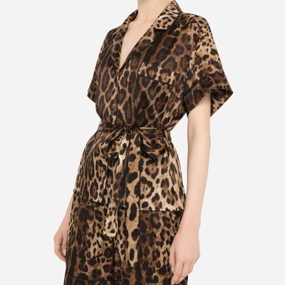 Dolce & Gabbana Belted Silk Shirt In Animal Print