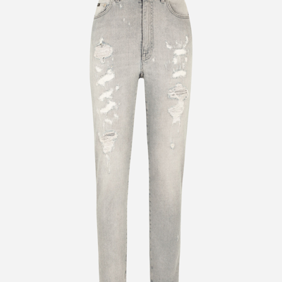 Shop Dolce & Gabbana Light Blue Denim Grace Jeans With Ripped Details In Multicolor