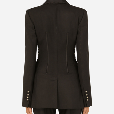 Dolce & Gabbana Single-breasted Tuxedo Gabardine Jacket With Lacing In Black