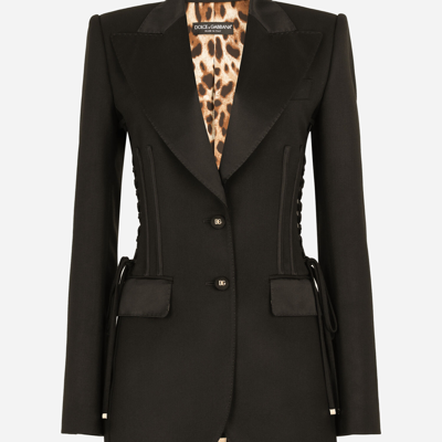 Dolce & Gabbana Single-breasted Tuxedo Gabardine Jacket With Lacing In Black