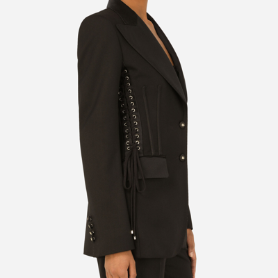 Dolce & Gabbana Single-breasted Tuxedo Gabardine Jacket With Lacing In Black