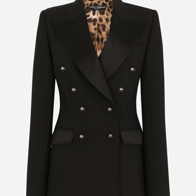 Dolce & Gabbana Double-breasted Satin And Wool Fabric Jacket In Black