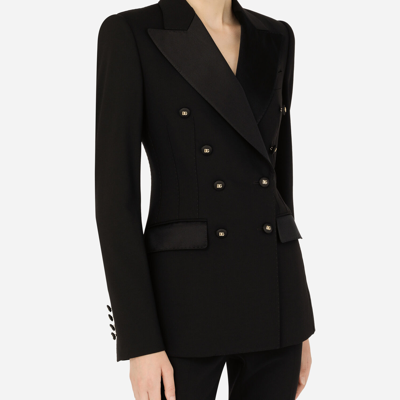 Dolce & Gabbana Double-breasted Satin And Wool Fabric Jacket In Black