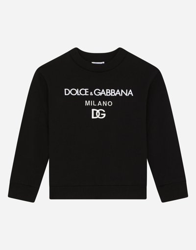 Shop Dolce & Gabbana Jersey Sweatshirt With Dg Milano Print In Black