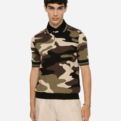 Shop Dolce & Gabbana Short-sleeved Polo-shirt With Camouflage Intarsia In Multicolor