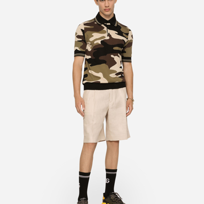 Shop Dolce & Gabbana Short-sleeved Polo-shirt With Camouflage Intarsia In Multicolor