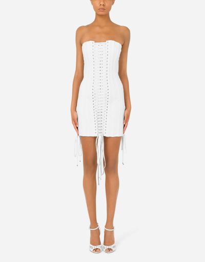 Shop Dolce & Gabbana Short Gabardine Dress With Lacing In White