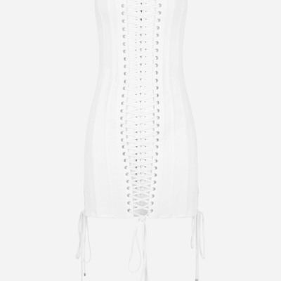 Shop Dolce & Gabbana Short Gabardine Dress With Lacing In White