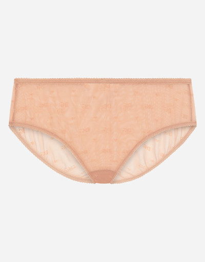 Shop Dolce & Gabbana Jacquard Tulle Briefs In Brown