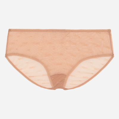 Shop Dolce & Gabbana Jacquard Tulle Briefs In Brown