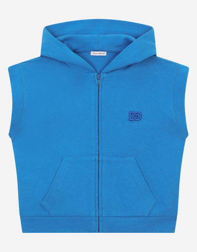 Shop Dolce & Gabbana Jersey Hoodie With Dg Logo Embroidery In Turquoise