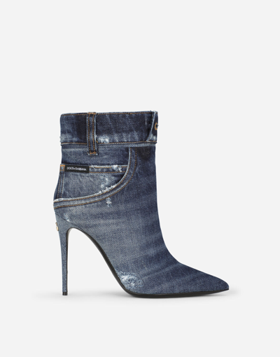 Shop Dolce & Gabbana Patchwork Denim Ankle Boots In Blue