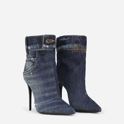 Shop Dolce & Gabbana Patchwork Denim Ankle Boots In Blue