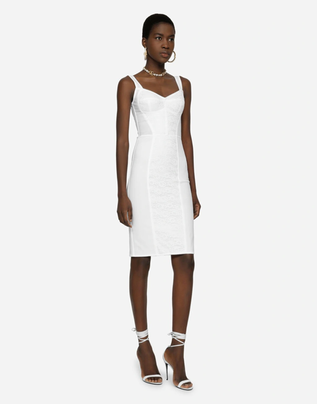 knee length dresses for ladies Shiny white midi corset dress