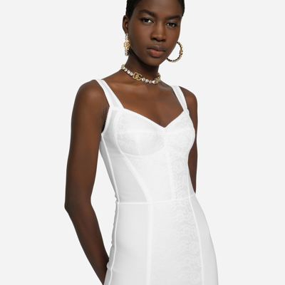 Dolce & Gabbana Lace & Satin Corset Midi Dress In White